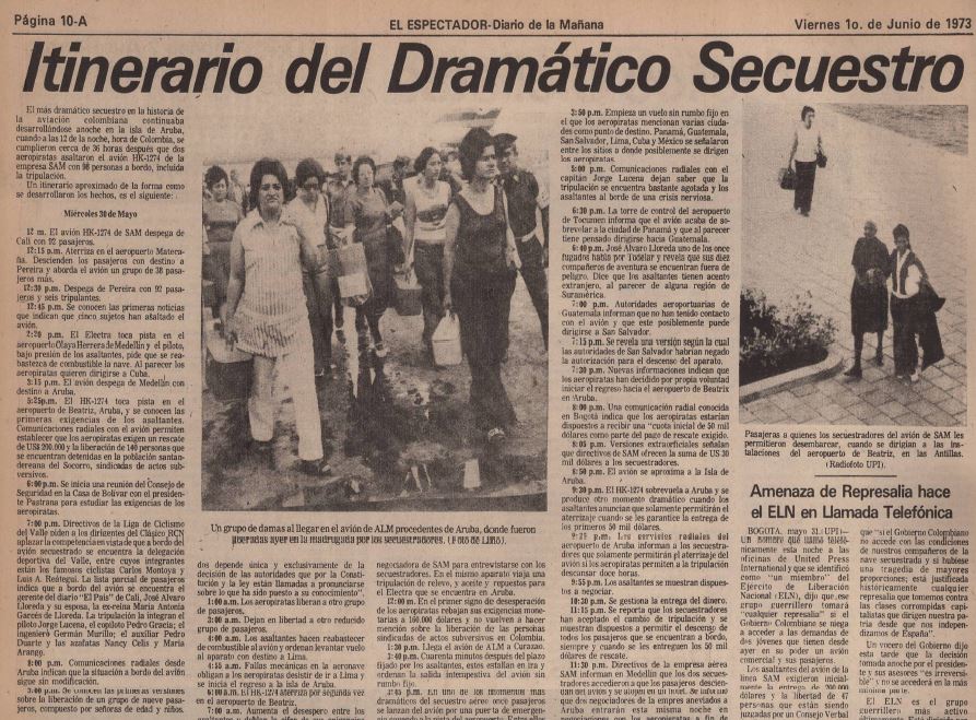 Itinerario del secuestro del vuelo 601