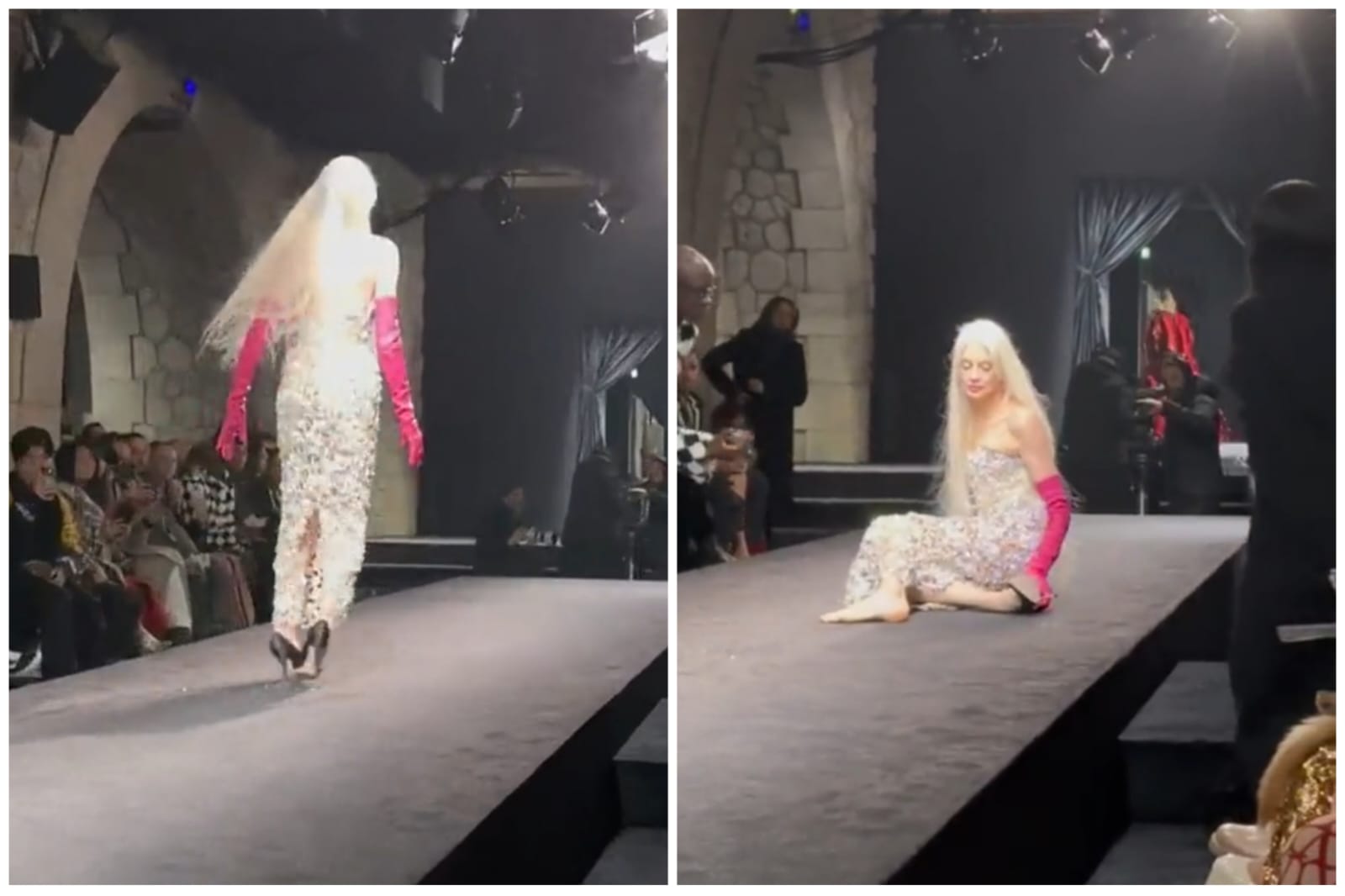 Video: icónica modelo de 58 años sufrió fuerte caída en desfile de Valentino