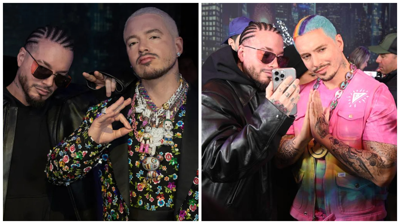 J Balvin junto a sus dos obras en el museo Madame Tussauds en Nueva York.