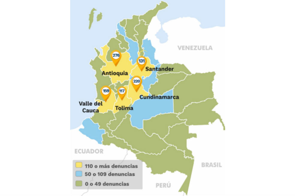 Le sigue Cundinamarca, con 220, donde nuevamente aparece violación al régimen de propaganda electoral y constreñimiento al sufragante. Figuran además Valle del Cauca (159, la mayoría por trashumancia); Santander, con 131 (con corrupción al sufragante a la cabeza), y Tolima, con 117, donde no deja de ser una constante la participación en política de servidores públicos.