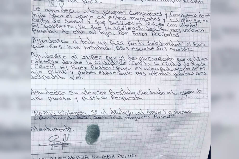 La carta en la que la mamá de Dilan pide a Duque verdaderas posibilidades de educación