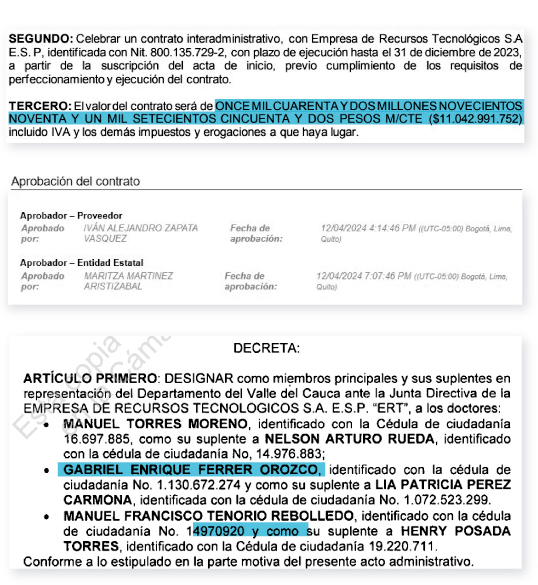 Los dos contratos que el CNE firmó con la Empresa de Recursos Tecnológicos del Valle.