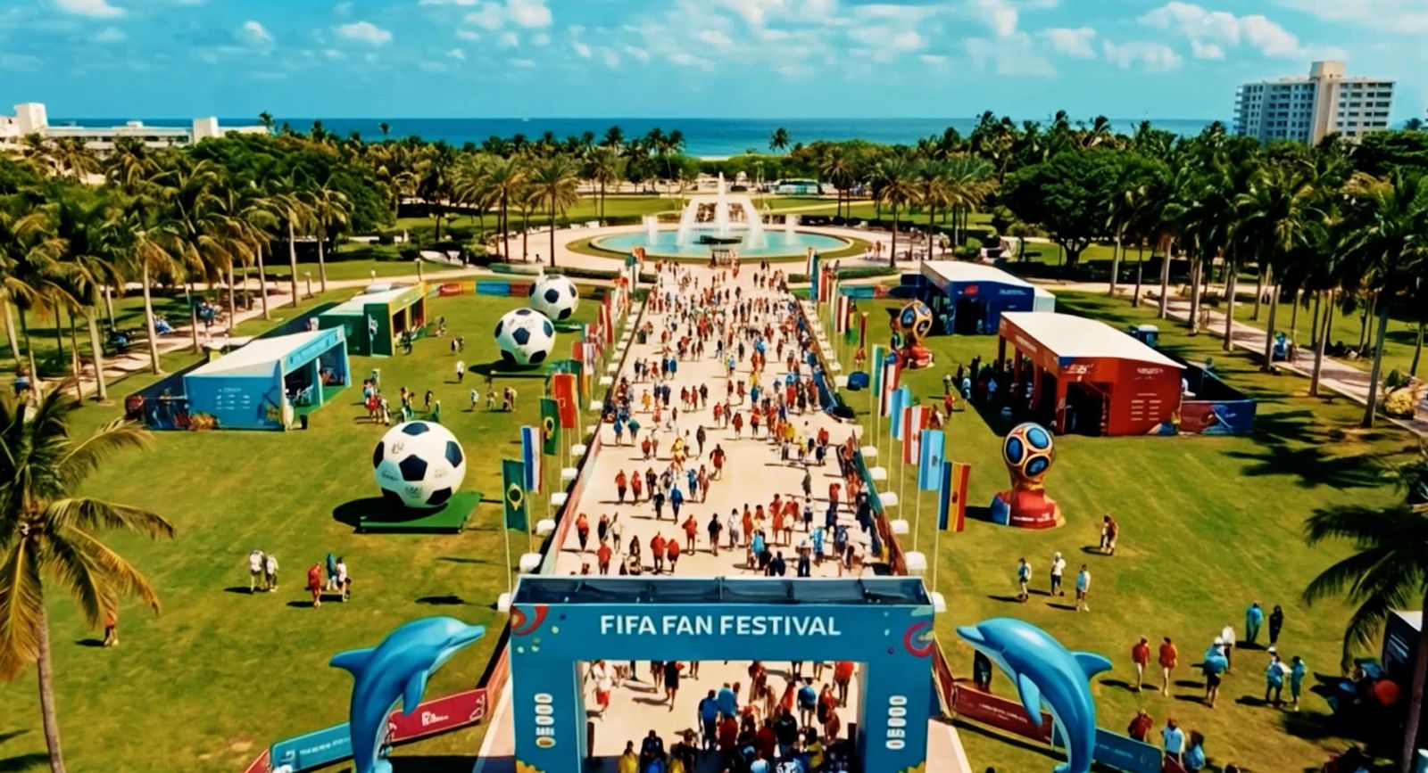 La experiencia gratuita frente al mar se llevará a cabo del 13 de junio al 5 de julio de 2026. FIFA Fan Festival Miami, Copa Mundial de la FIFA 2026