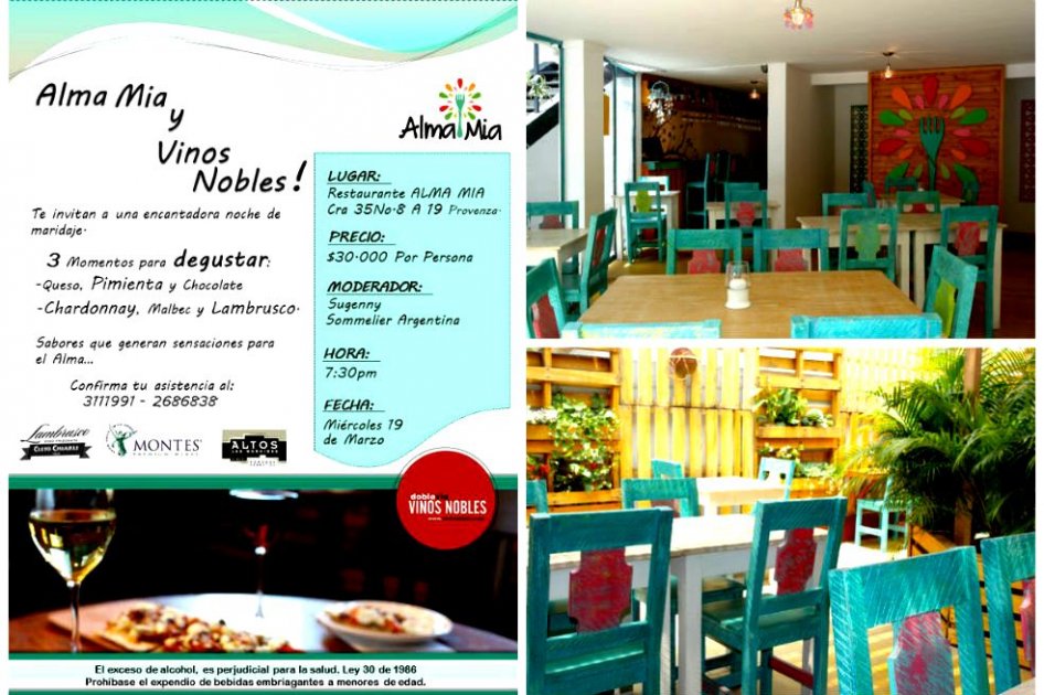 Noche de maridaje en el restaurante Alma Mia de Medellín