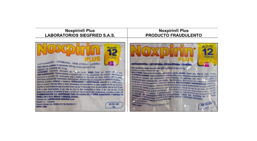 Tenga cuidado: Invima alerta sobre la falsificación de Noxpirin Plus Cápsula