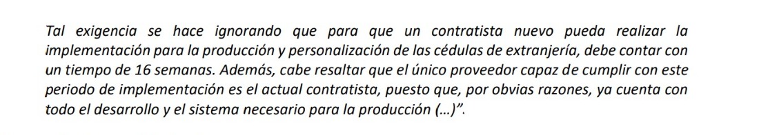 Observación de empresa Cadena a pliego de condiciones de Migración.