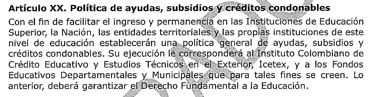 Política de ayudas, subsidios y créditos condonables.