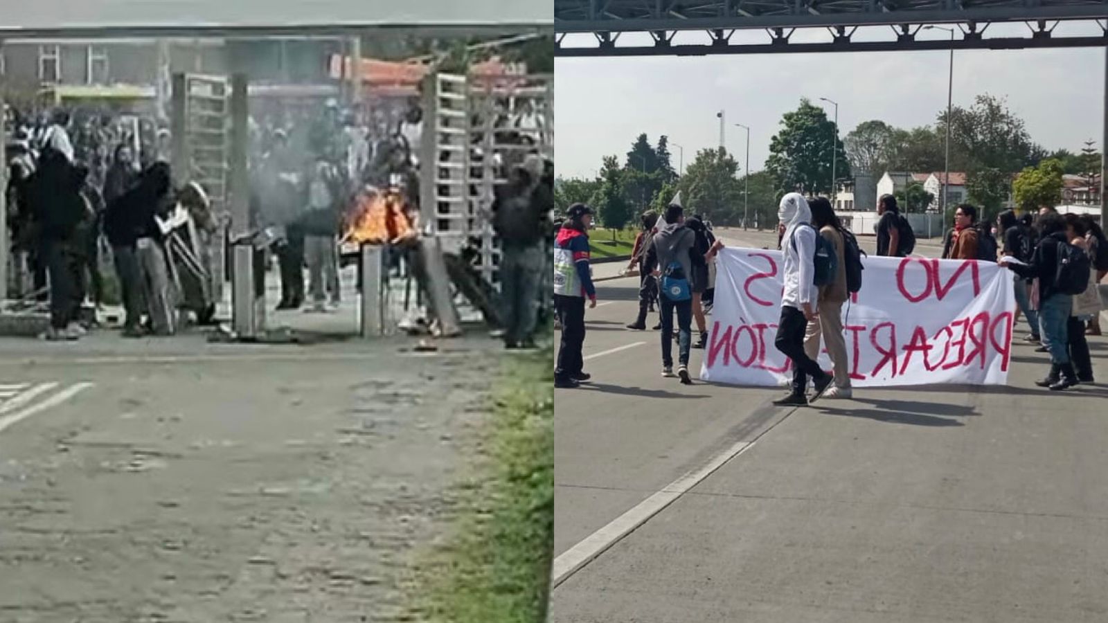 Disturbios en la Universidad Nacional: encapuchados destruyen portería de calle 26