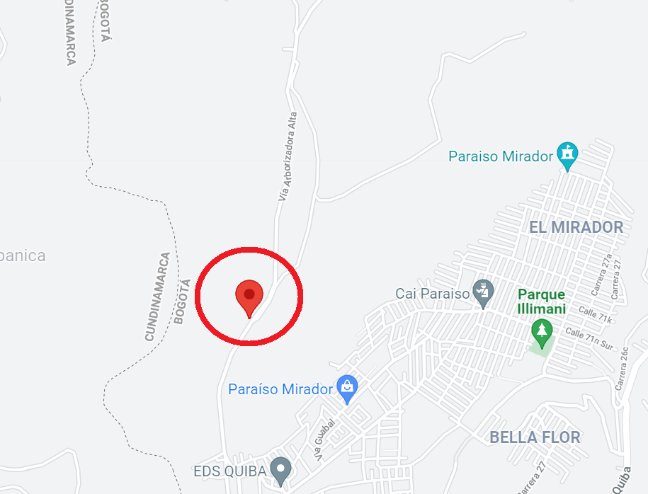 El hecho se presentó en este lugar, una vía apartada, y con zona boscosa, que conecta el sector de Arborizadora Alta con la vereda Quiba y el barrio Paraíso, en la localidad de Ciudad Bolívar.