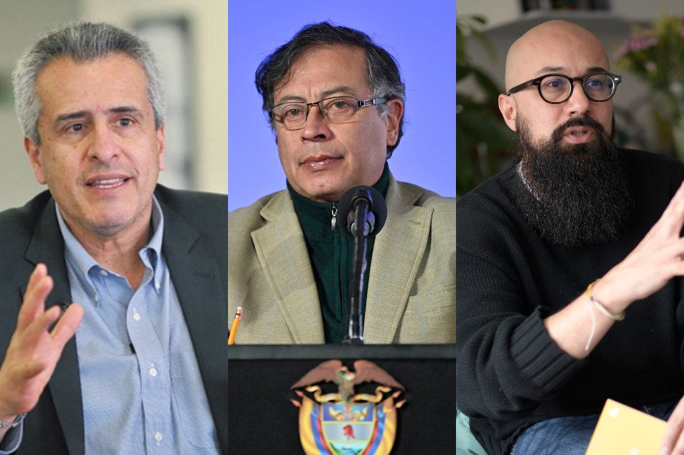 El ministro del Interior, Luis Fernando Velasco; el presidente Gustavo Petro; y el director de la Ungrd, Carlos Carrillo.