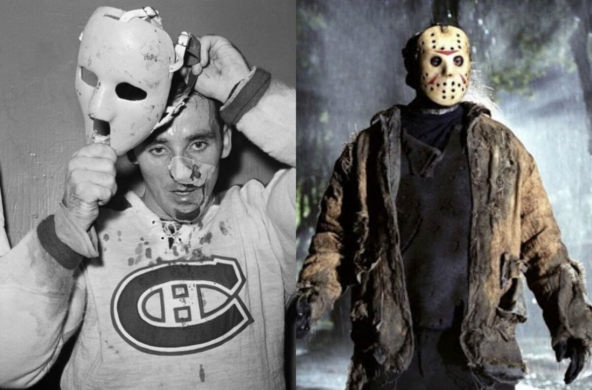 A la izquierda, Jacques Plante, arquero de los Montreal Canadiens que creó la máscara de hockey. A la derecha, un fotograma de Jason Voorhees, personaje principal de la película "Viernes 13". / Archivo particular