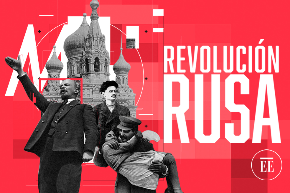 Lenin, Trotsky y Stalin, los tres protagonistas esenciales de la Revolución bolchevique. / Ilustración: Anderson Rodríguez