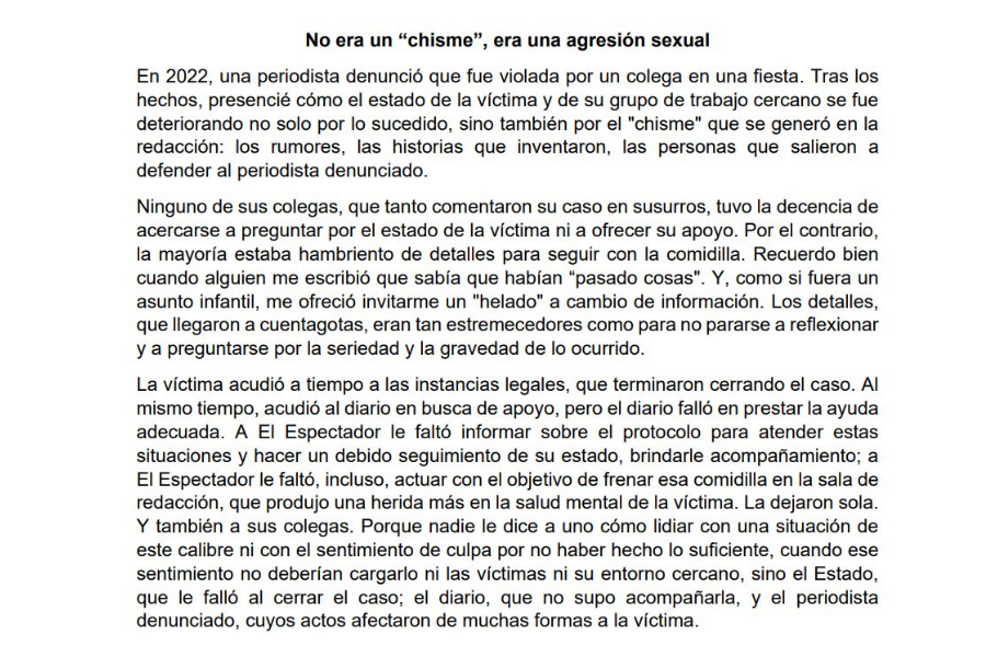 Testimonio publicado en la red social X.