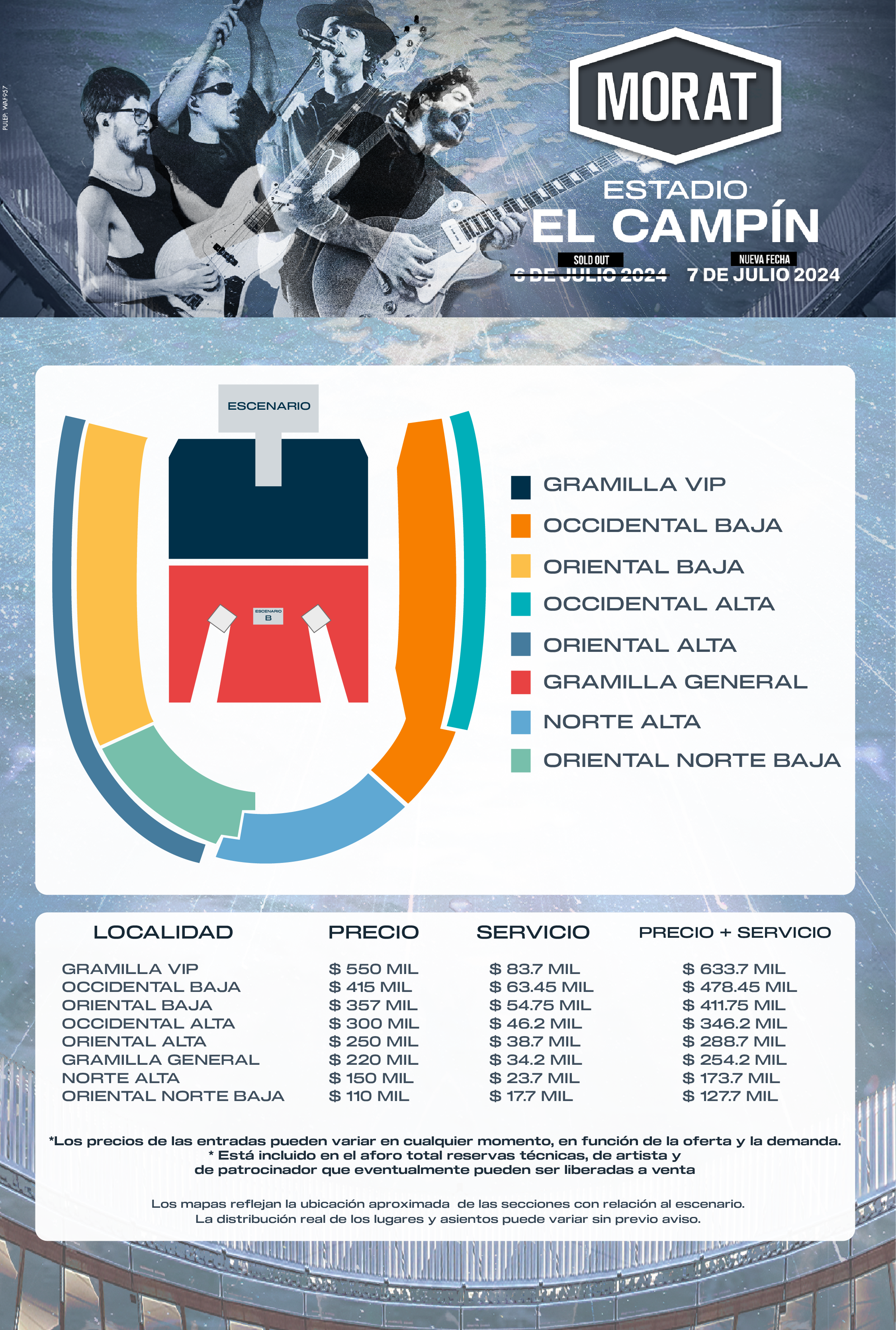 Precios de las entradas para el segundo concierto de Morat en Bogotá en 2024.