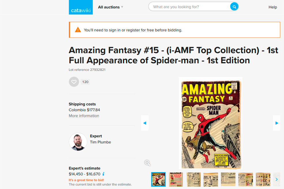 Sale a subasta el primer cómic de «Spider-Man», el más buscado del mundo