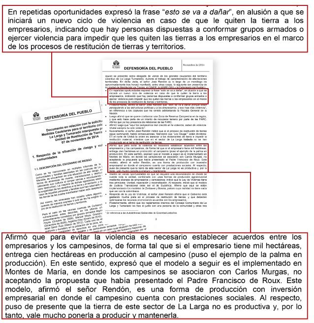 Documento de la Defensoría del Pueblo del 7 de noviembre de 2014.