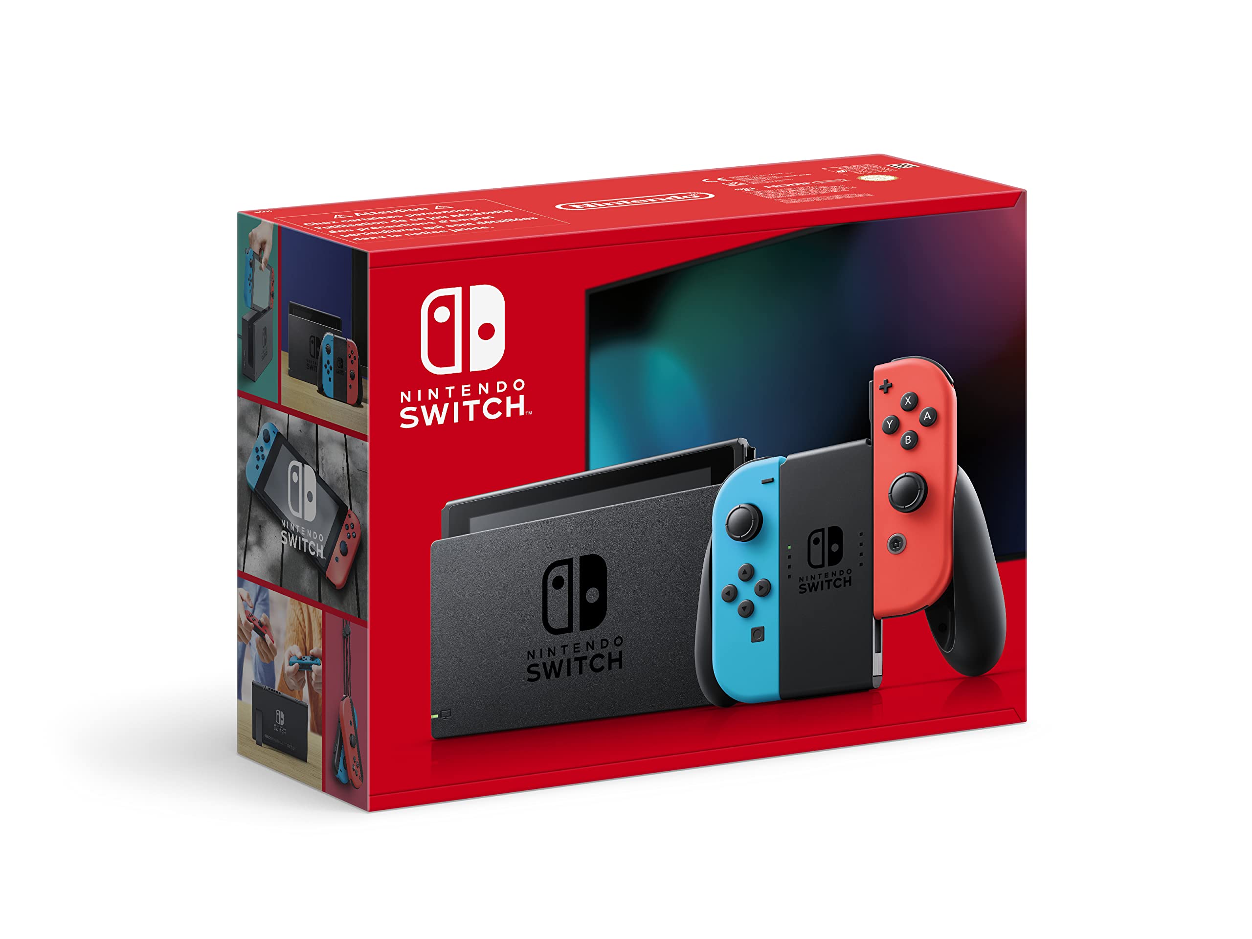 La Nintendo Switch clásica se vende en color negro con los Joy-cons, uno de color rojo y otro azul, o completamente negra. Además de contender en la caja un cable HDMI (High-Definition Multimedia Interface) para conectar al televisor.