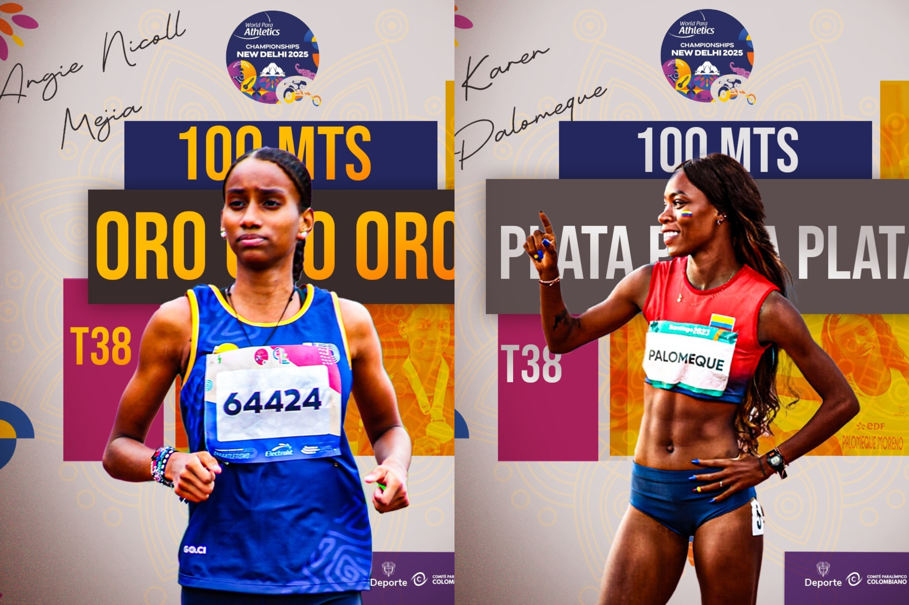 ¡Oro y plata en Nueva Delhi! Así va Colombia en Campeonato Mundial de Paratletismo