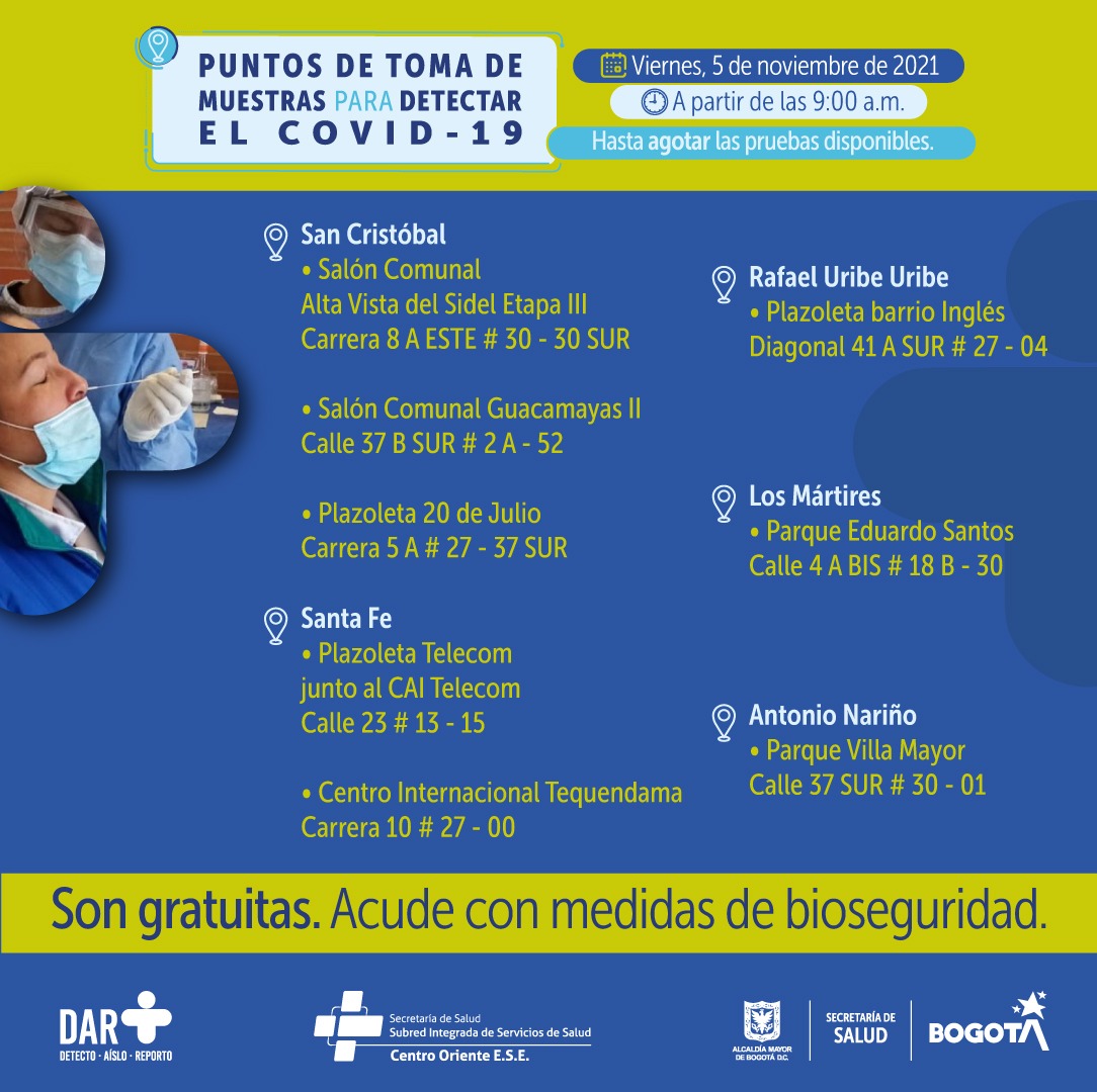 ¿Dónde hay pruebas gratuitas para Covid-19 este viernes en Bogotá?