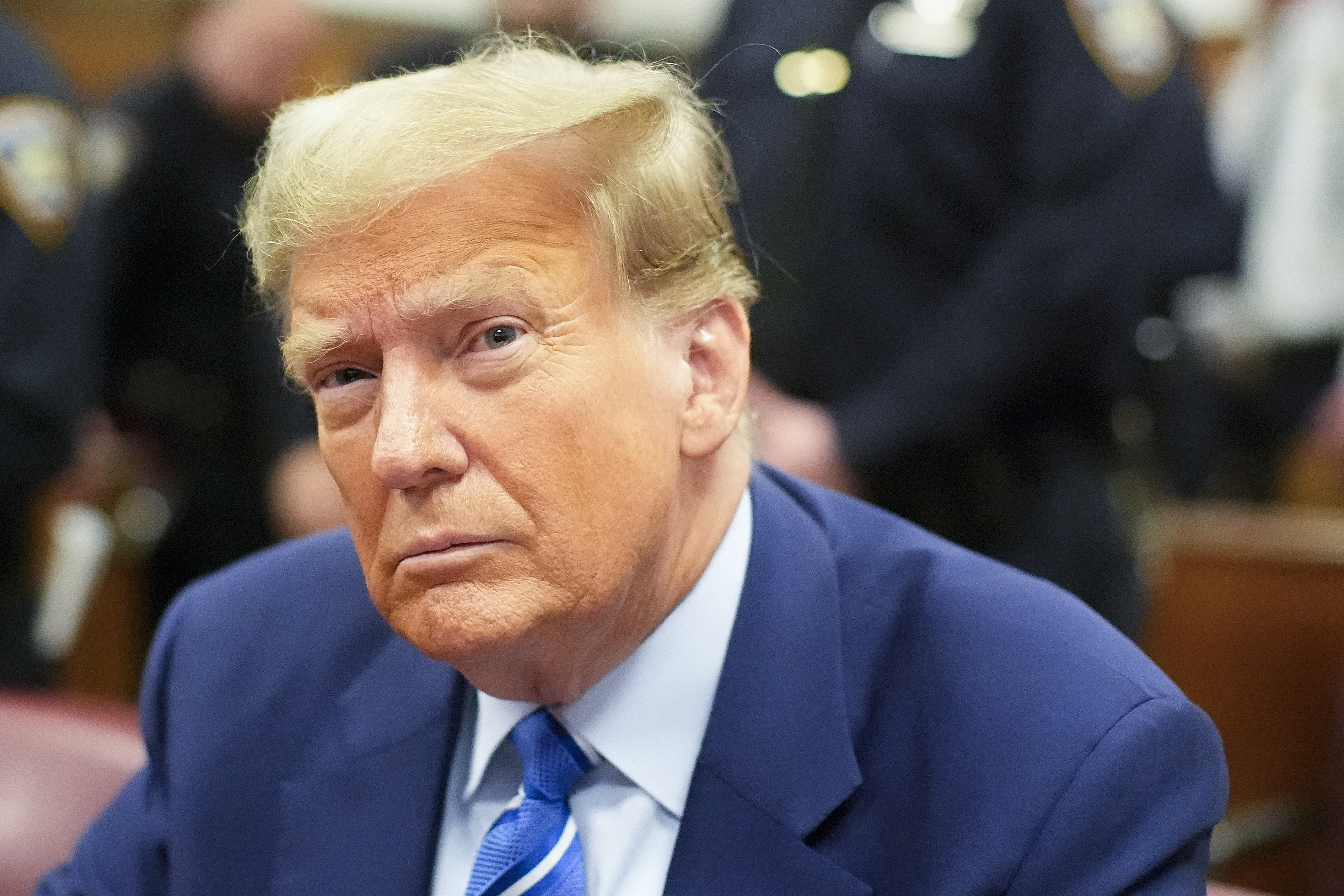 New York (Usa), 16/04/2024.- Former US President Donald Trump awaits the start of proceedings on the second day of jury selection at Manhattan criminal court, New York, USA, 16 April 2024. Donald Trump returned to the courtroom Tuesday as a judge works to find a panel of jurors who will decide whether the former president is guilty of criminal charges alleging he falsified business records to cover up a sex scandal during the 2016 campaign. (Nueva York) EFE/EPA/Mary Altaffer / POOL
