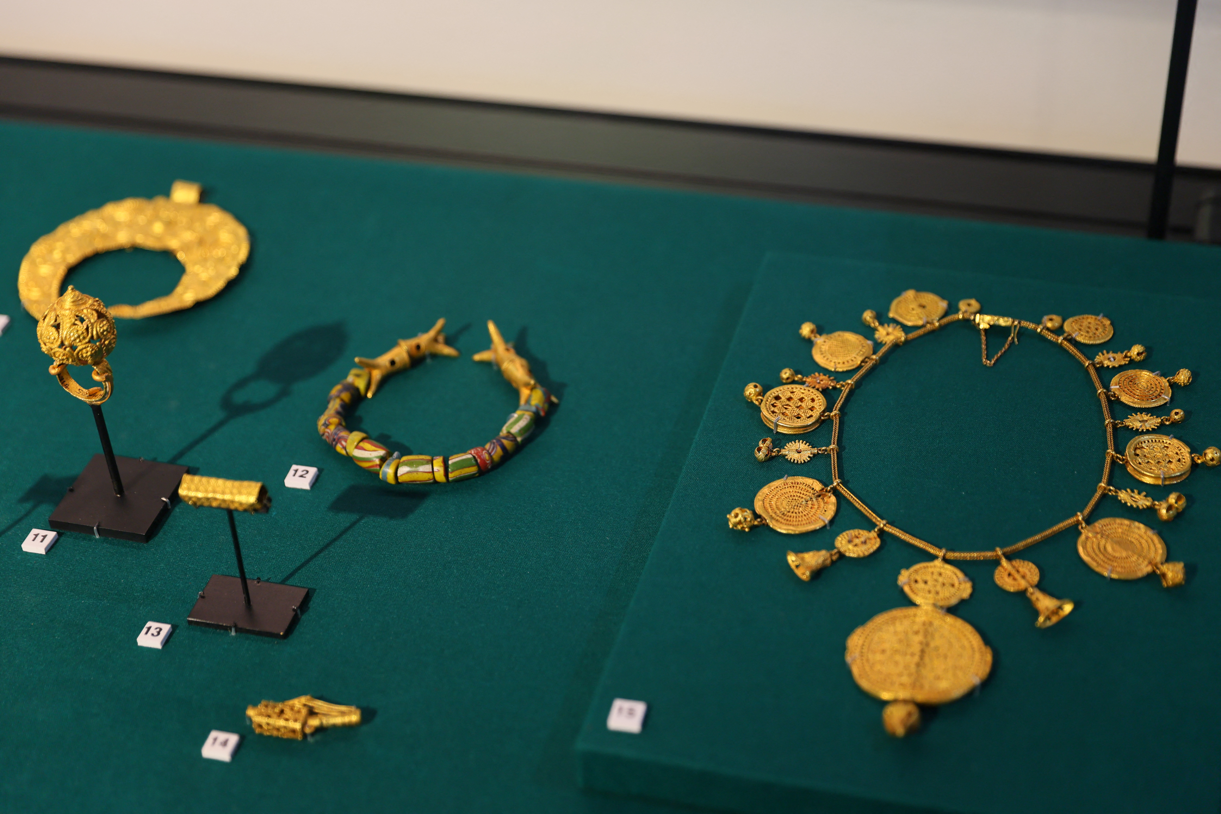 A general view of artefacts returned by the British Museum and the Victoria and Albert Museum (V&A) on a three-year loan at the Manhyia Palace Museum in Kumasi, Ghana, on May 1, 2024. (Photo by Nipah Dennis / AFP)