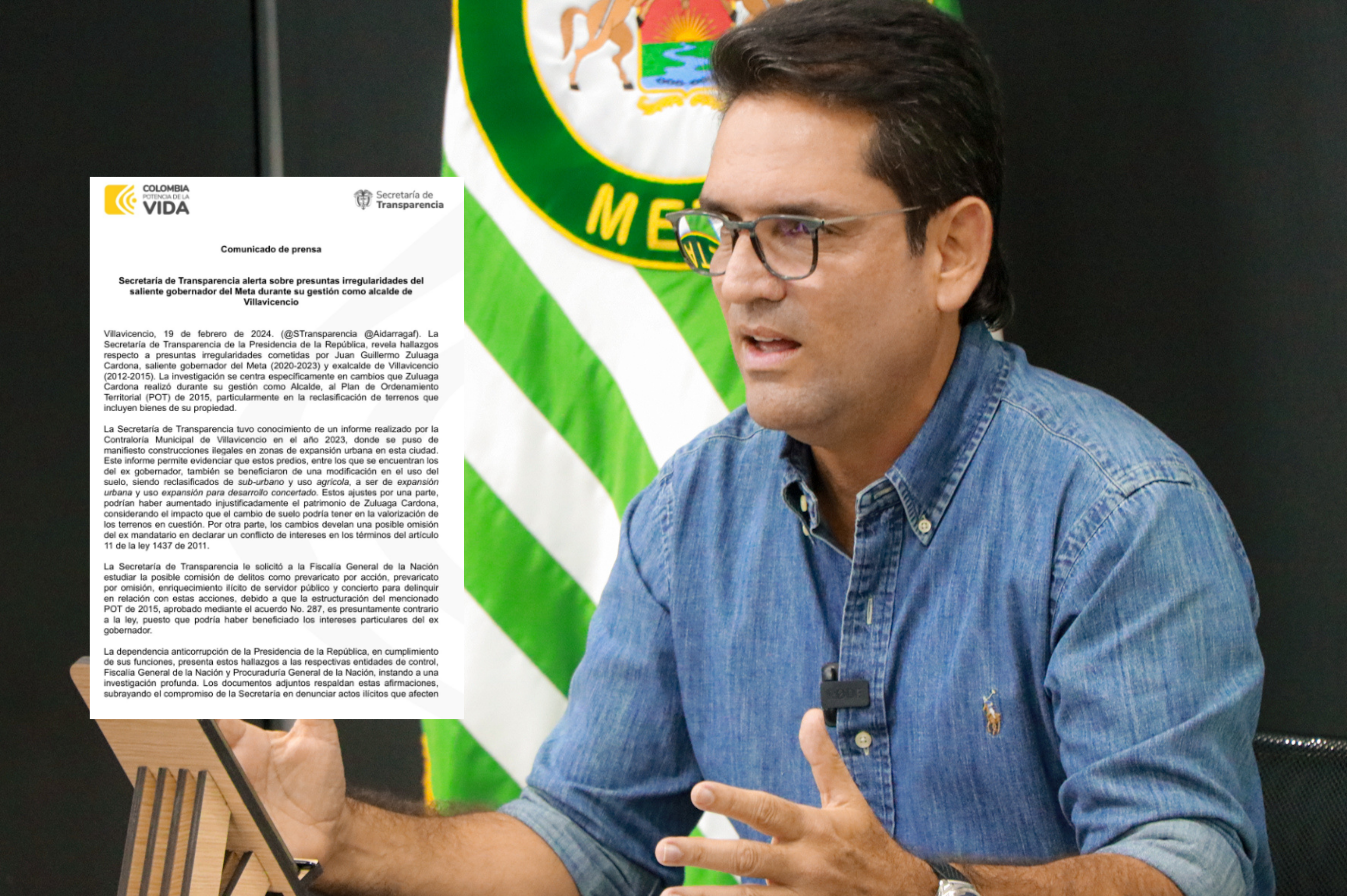 Secretaría de Transparencia de Petro pidió investigar al exgobernador del Meta