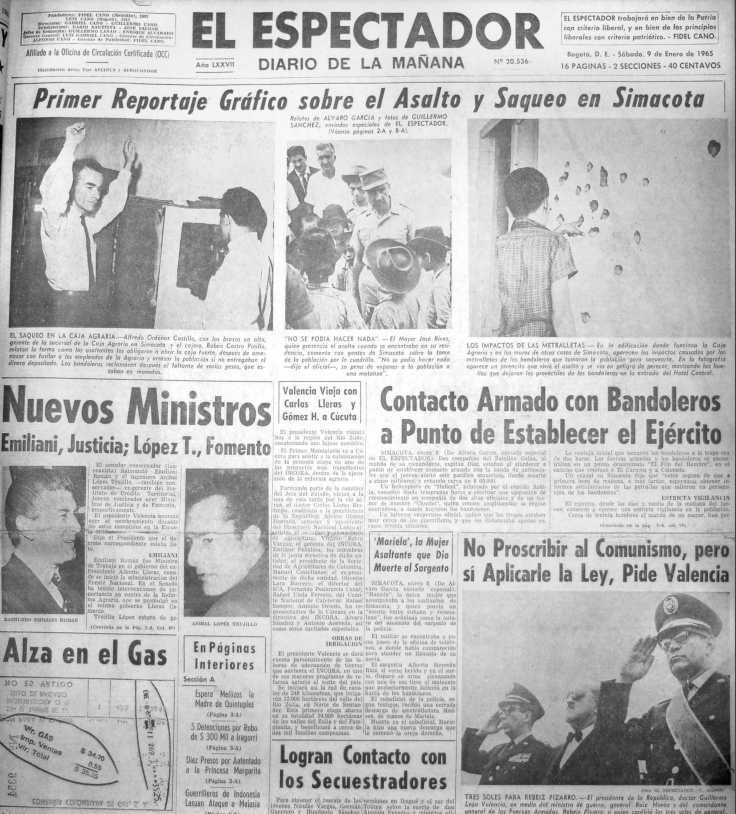 El primer golpe del Eln, con el que salieron de la clandestinidad, ocurrió en Simacota (Santander) el 7 de enero de 1965.