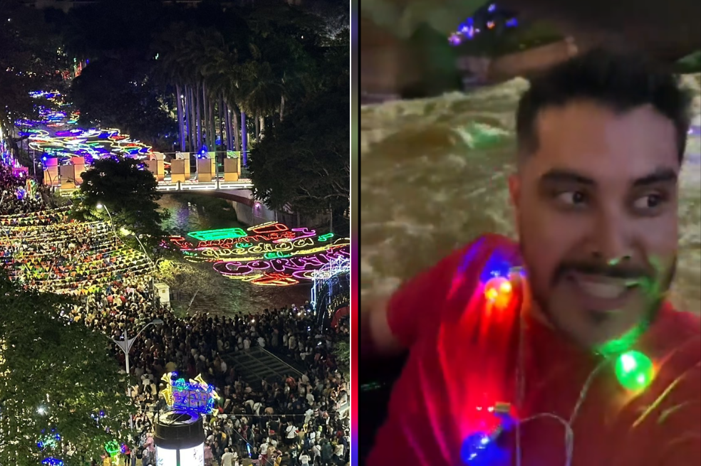 Video: dos jóvenes se tiraron en flotadores al río Cali para ver los alumbrados