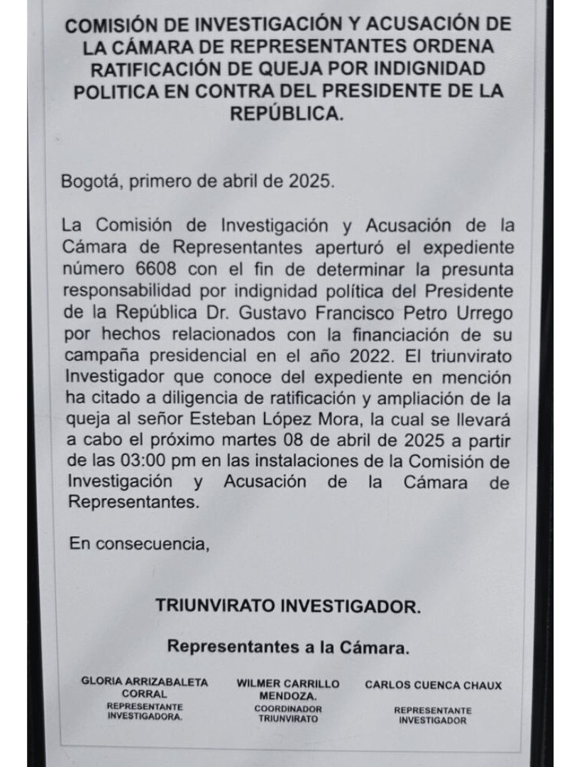 Comisión de Acusaciones abrió nuevo expediente contra Petro por indignidad política.