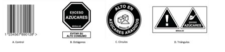 Código de barras (control), y los tres tipos de sellos que se pusieron a prueba.