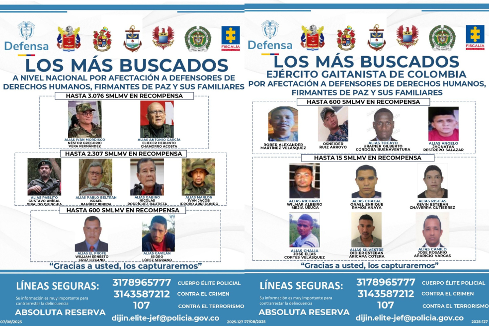 Este es el cartel de los más buscados por amenazas y asesinatos de líderes sociales