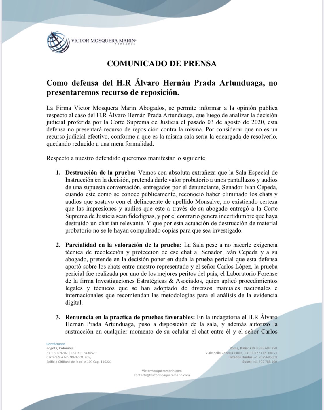 Comunicado Álvaro Prada
