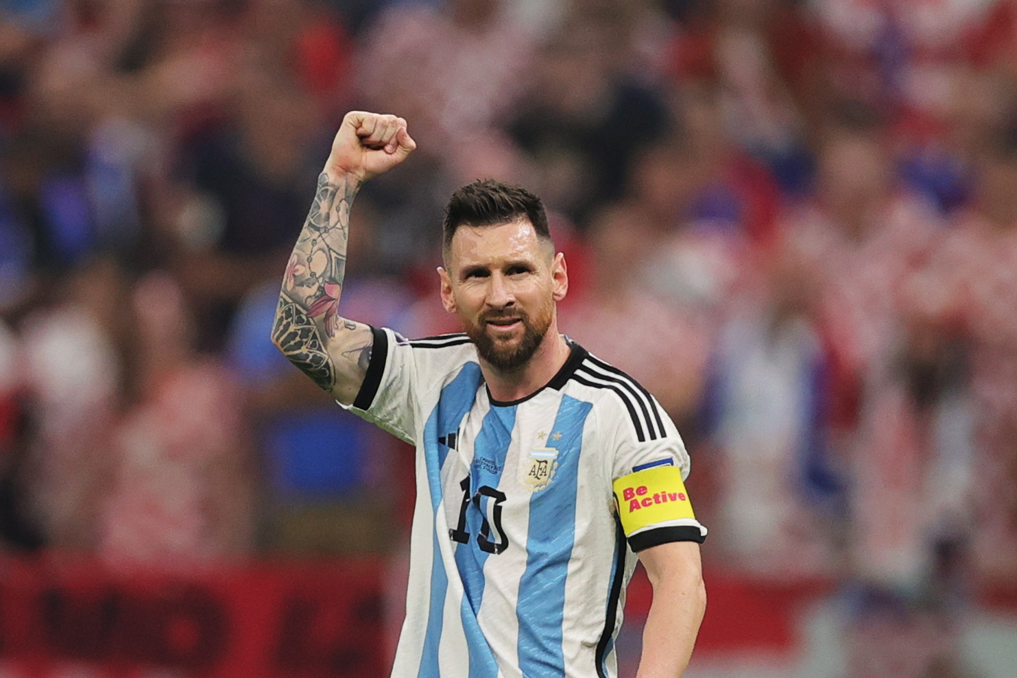 Lusail (Qatar), 13/12/2022.- Lionel Messi of Argentina gestures after scoring the 1-0 goal from the penalty spot during the FIFA World Cup 2022 semi final between Argentina and Croatia at Lusail Stadium in Lusail, Qatar, 13 December 2022. (Mundial de Fútbol, Croacia, Estados Unidos, Catar) EFE/EPA/Friedemann Vogel