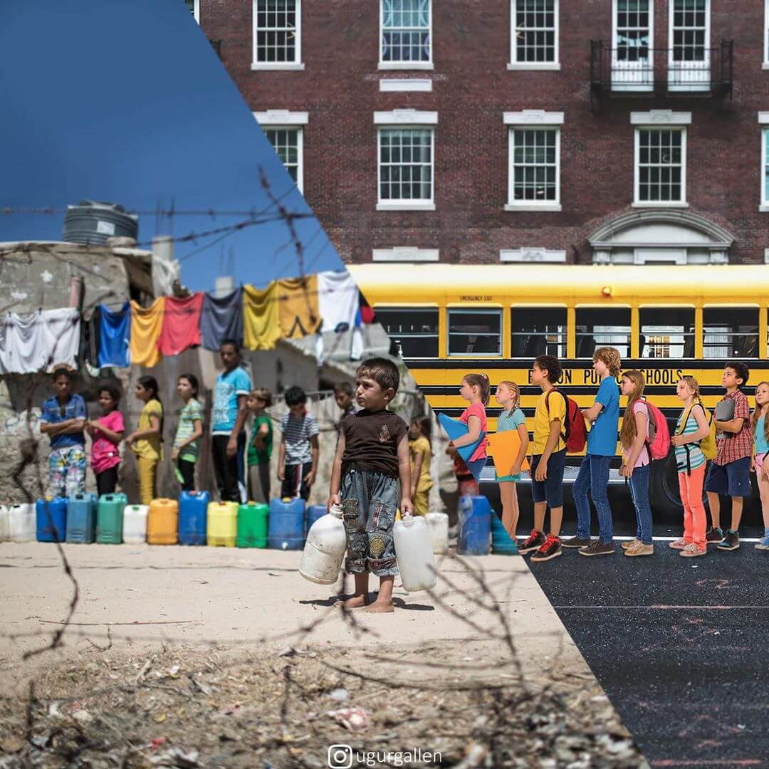 Los collages de Gallenkus, una exhibición de los contrastes en el mundo