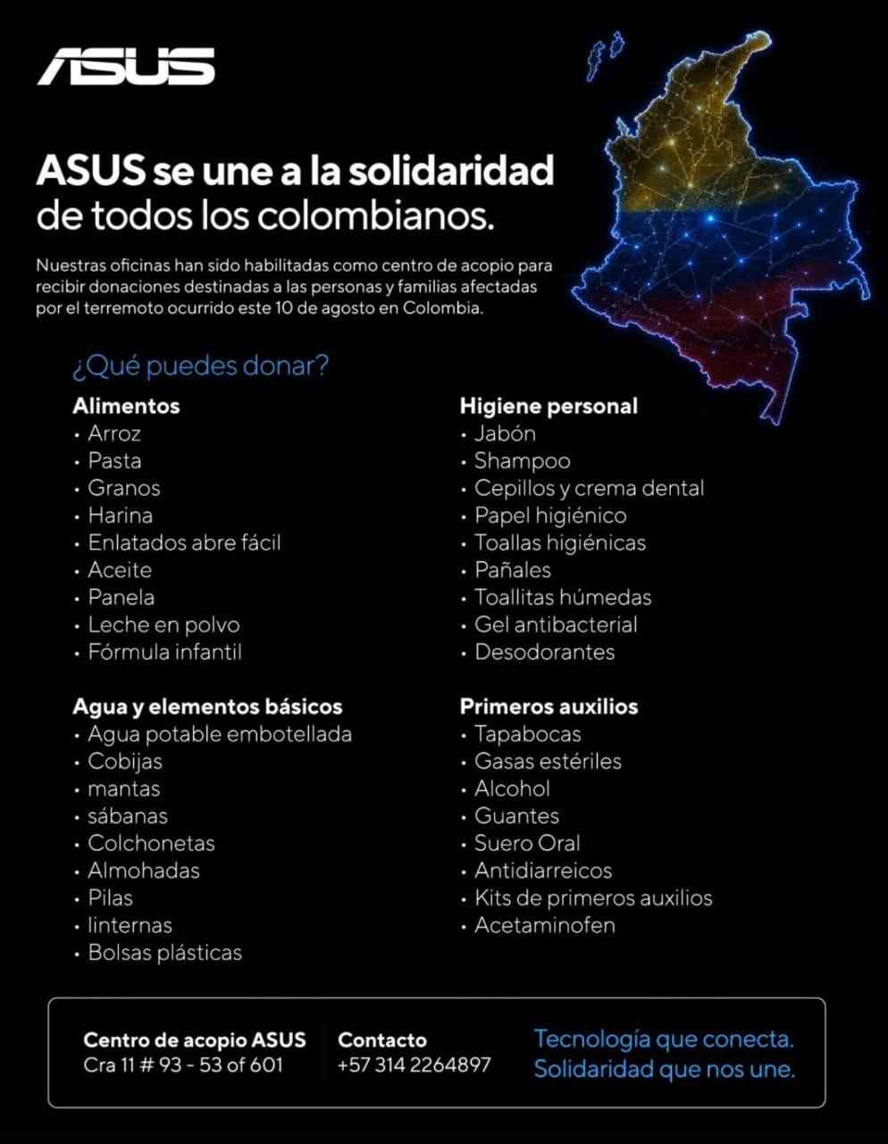 Más apoyo para la recuperación en Colombia: ASUS aporta USD 96.800 tras el terremoto