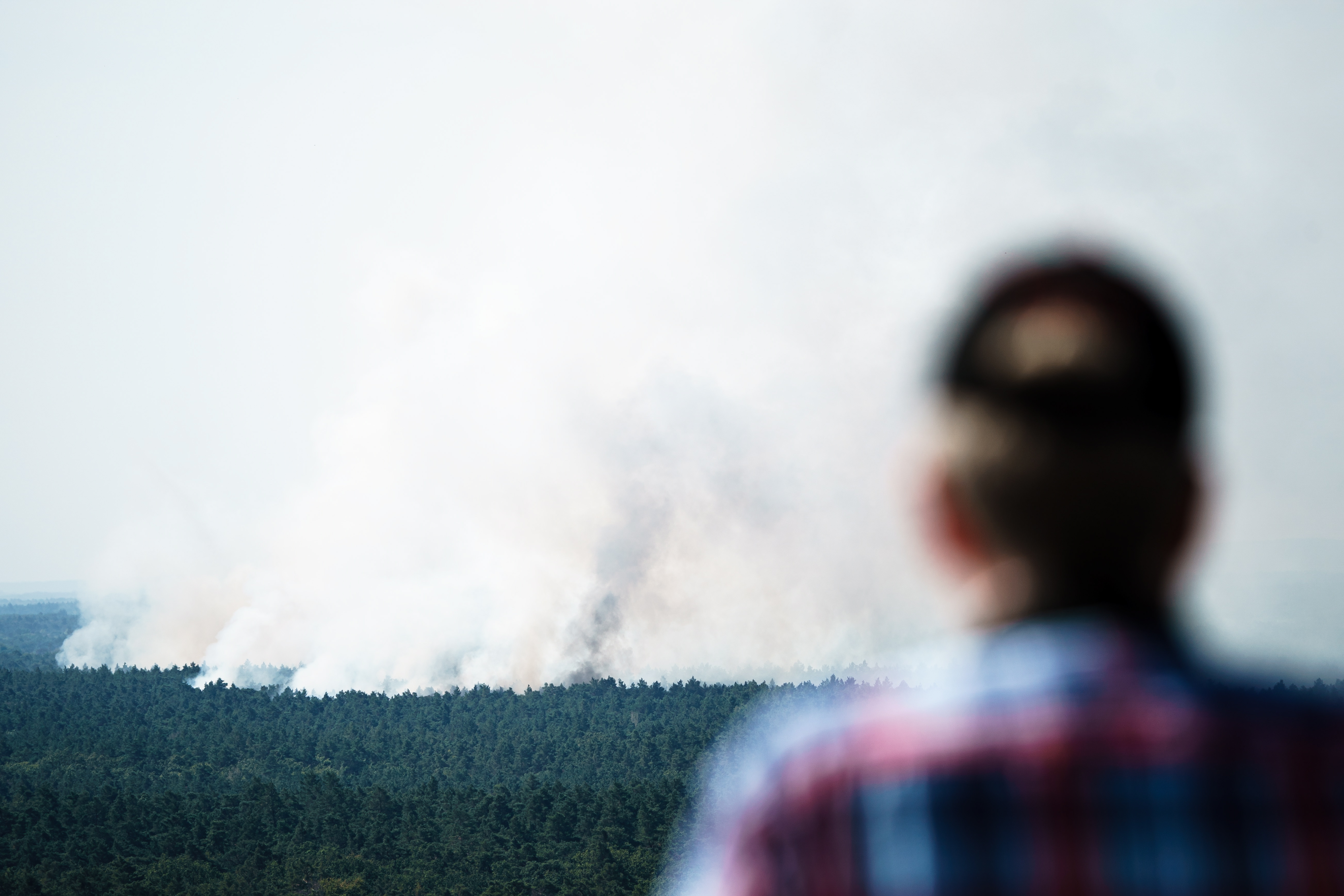 Berlin (Germany), 04/08/2022.- Smoke rises from a forest fire at the Grunewald in Berlin, Germany, 04 August 2022. The Berlin Fire Department reported on their twitter channel about a currently ongoing fire in Grunewald, accompanied with explosions on an ammunition explosion site. (Incendio, Alemania) EFE/EPA/CLEMENS BILAN
