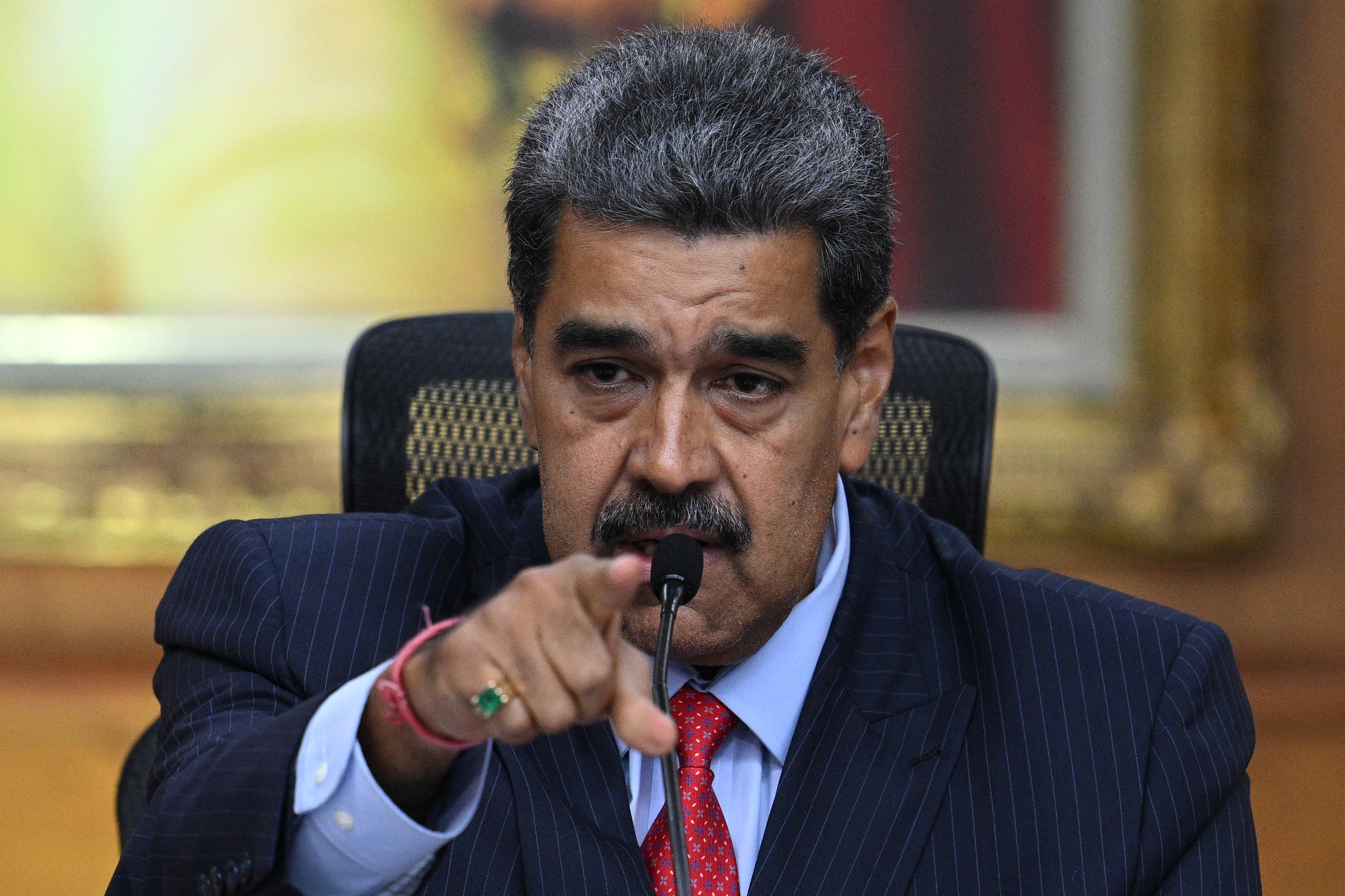 Venezuelan President Nicolas Maduro speaks during a press conference to the international media about the presidential election at the Miraflores presidential palace in Caracas on July 31, 2024.
