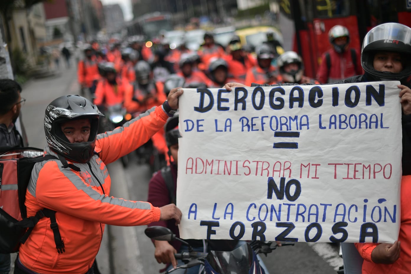 En fotos: movilización de rappitenderos en Bogotá en contra de la reforma laboral
