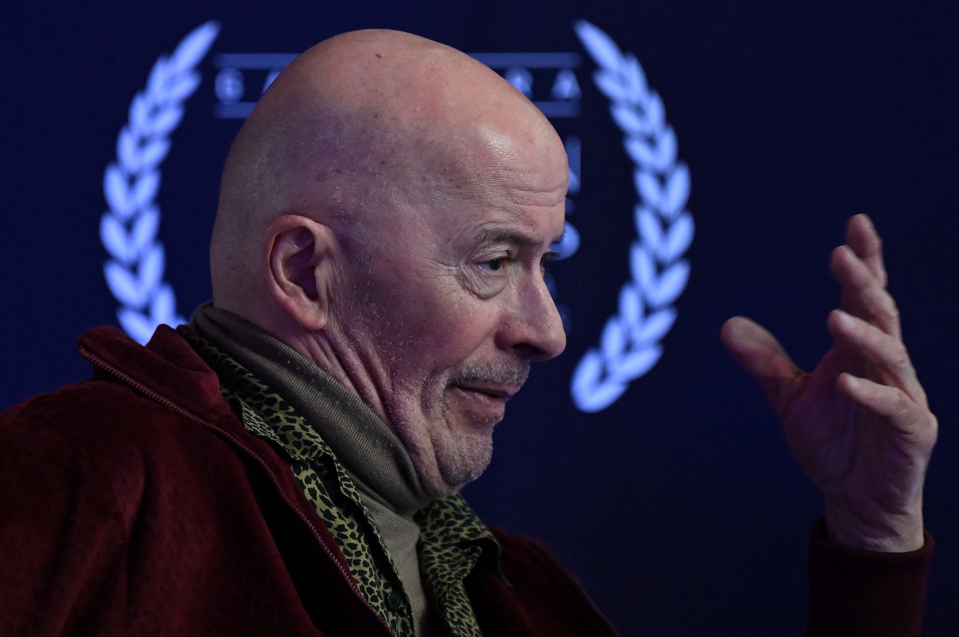 French director, author of the 'Emilia Perez' movie, Jacques Audiard gestures as he speaks during an interview with AFP in Bogota on January 18, 2025.