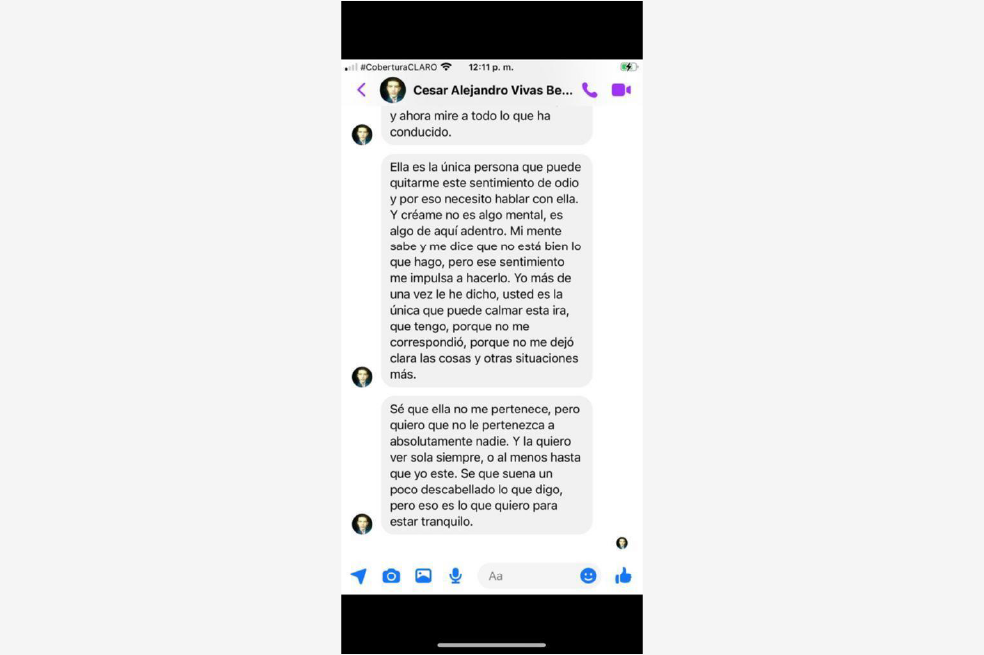 Pantallazo de un mensaje enviado por Cesar Vivas a una persona cercana a Lina Rezk.