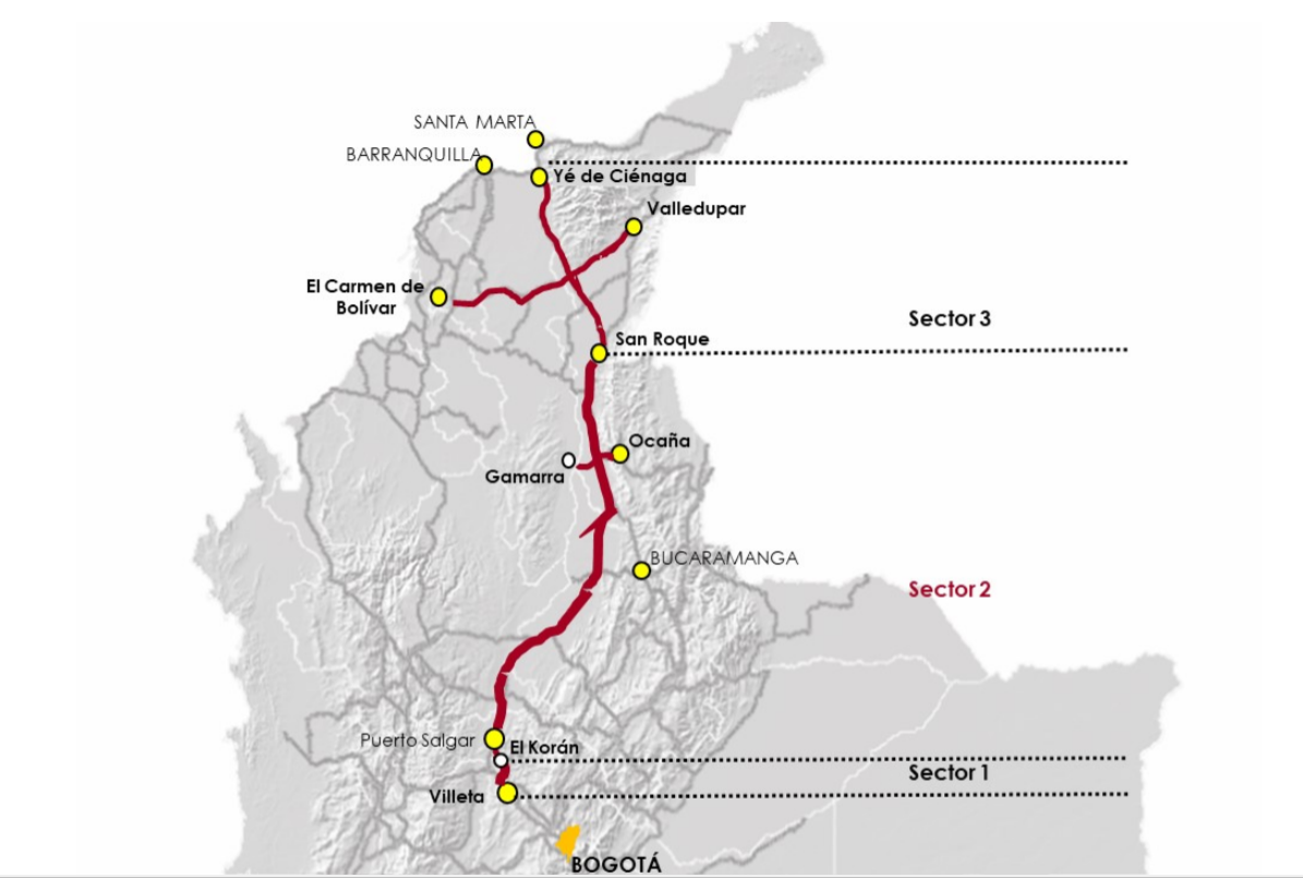 Proyecto Ruta del Sol en Colombia. Sector 3 corresponde a la denominada Ruta del Sol III, otorgada a Yuma Concesionaria S.A.