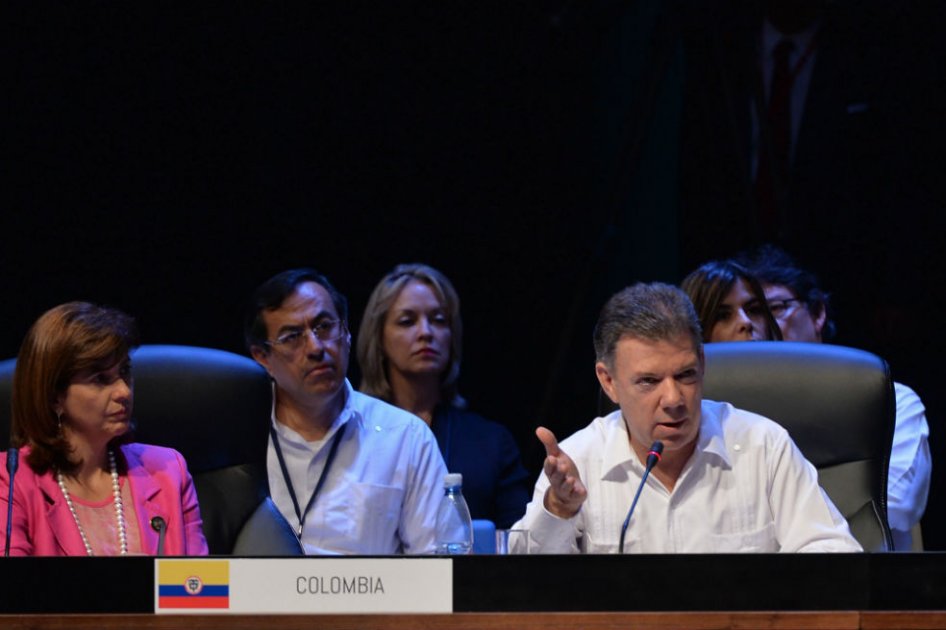 El Presidente Juan Manuel Santos durante su intervención en la plenaria de la II Cumbre de la Celac.