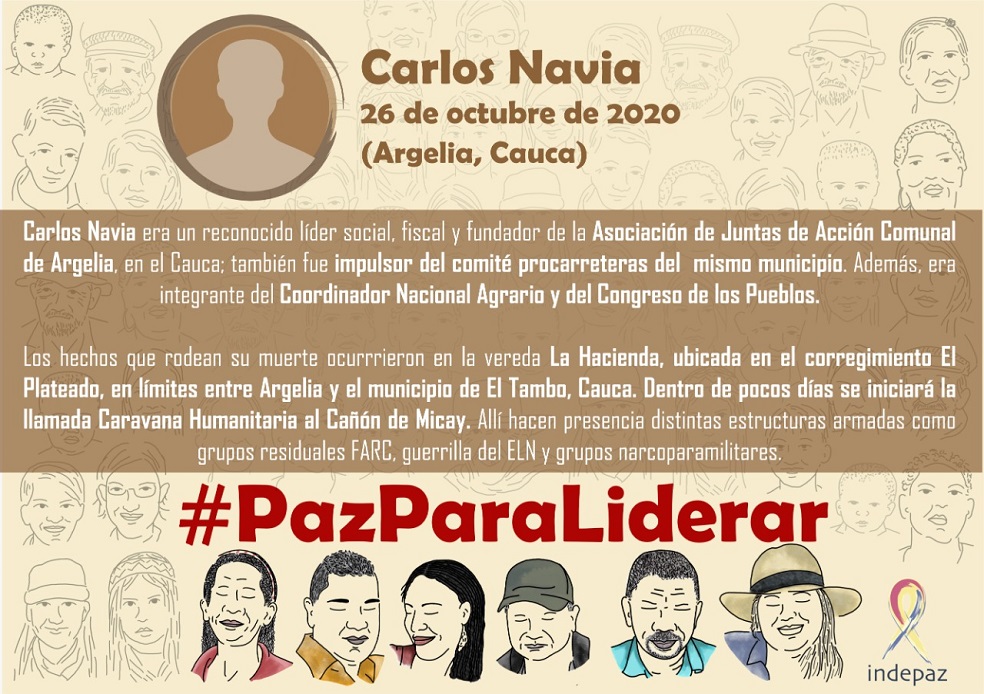 Datos de Indepaz, líder social Carlos Navia.
