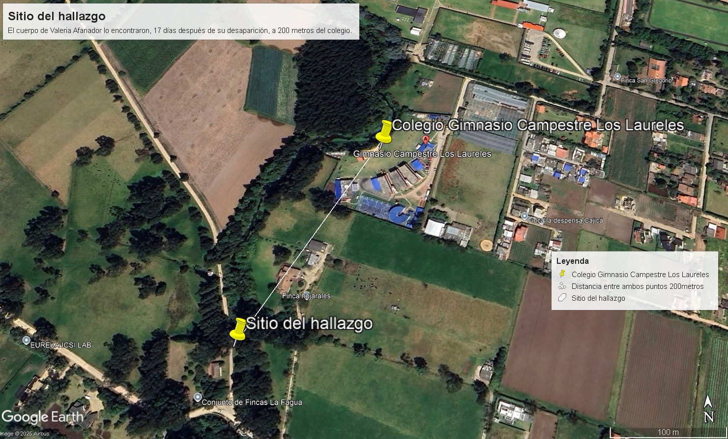 Sitio del hallazgo de Valeria Afanador