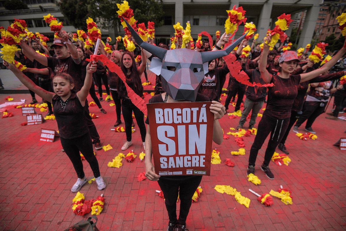 En fotos: protestas en La Santamaría ante el inicio de la temporada taurina en Bogotá