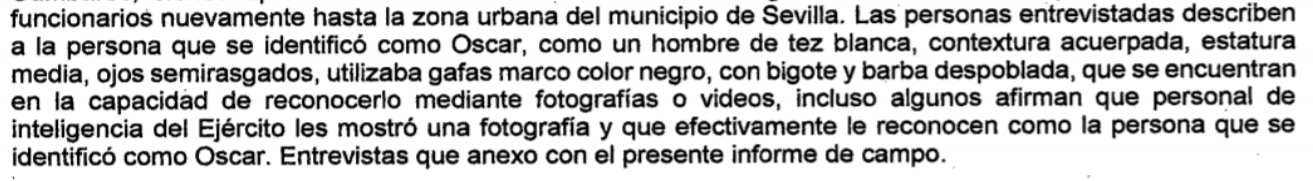 Resumen de la recopilación probatoria que reposa en el expediente judicial de Harold Ordóñez, en la que explican que algunos de los reconocimientos se dieron luego de que "personal de inteligencia del Ejército les mostró una fotografía".