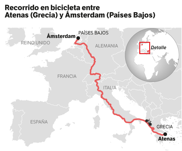 Ruta que seguirán los dos sesentones colombianos en bicicleta.