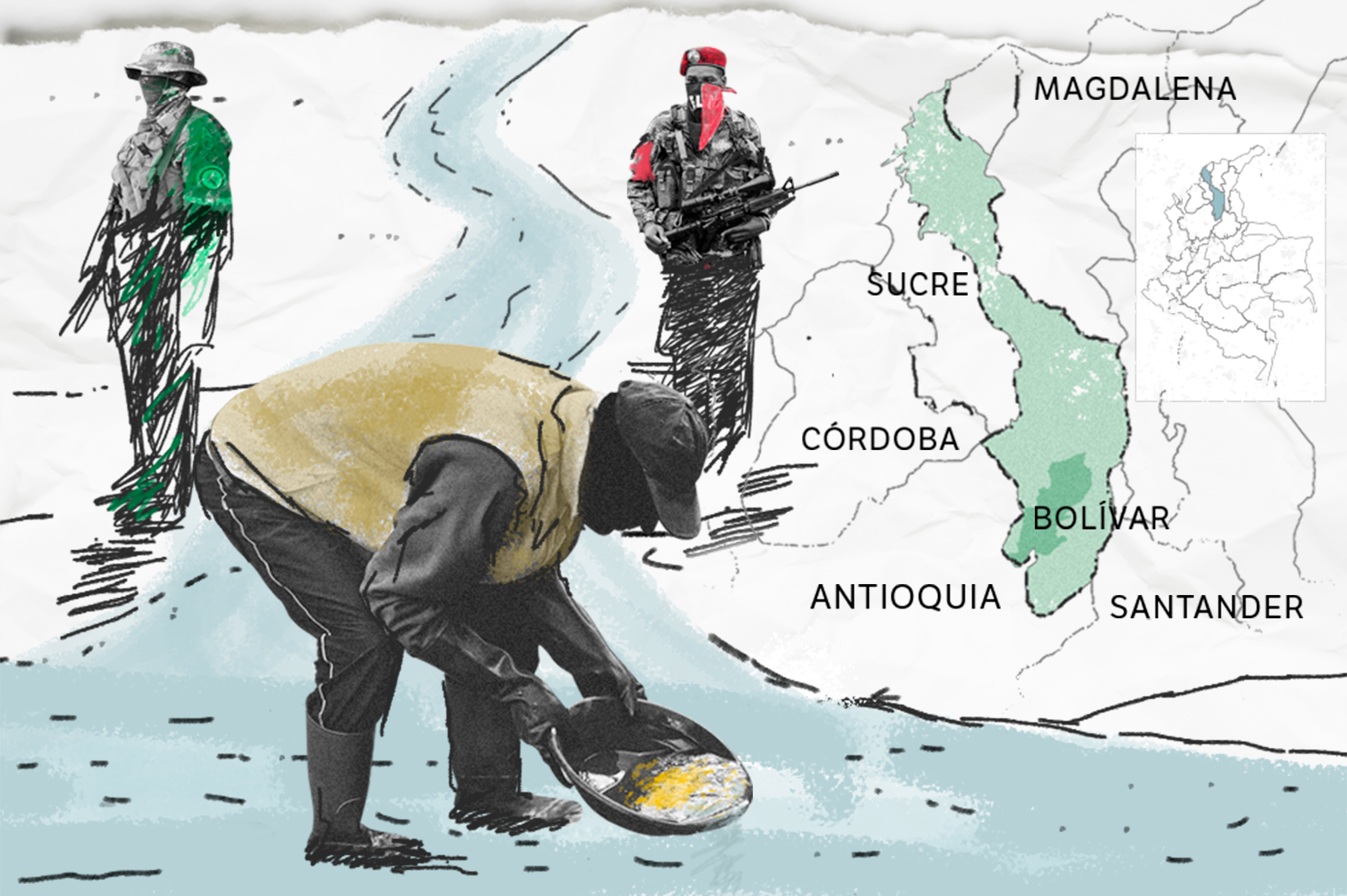 La región del Sur de Bolívar es la tercera con mayor producción de oro ilegal en Colombia. La extracción del mineral en los municipios de la serranía de San Lucas genera alrededor de $100.000 millones mensuales.