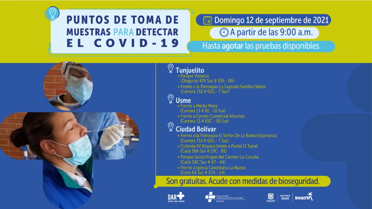 ¿Dónde hay pruebas gratuitas para COVID-19 este domingo en Bogotá?