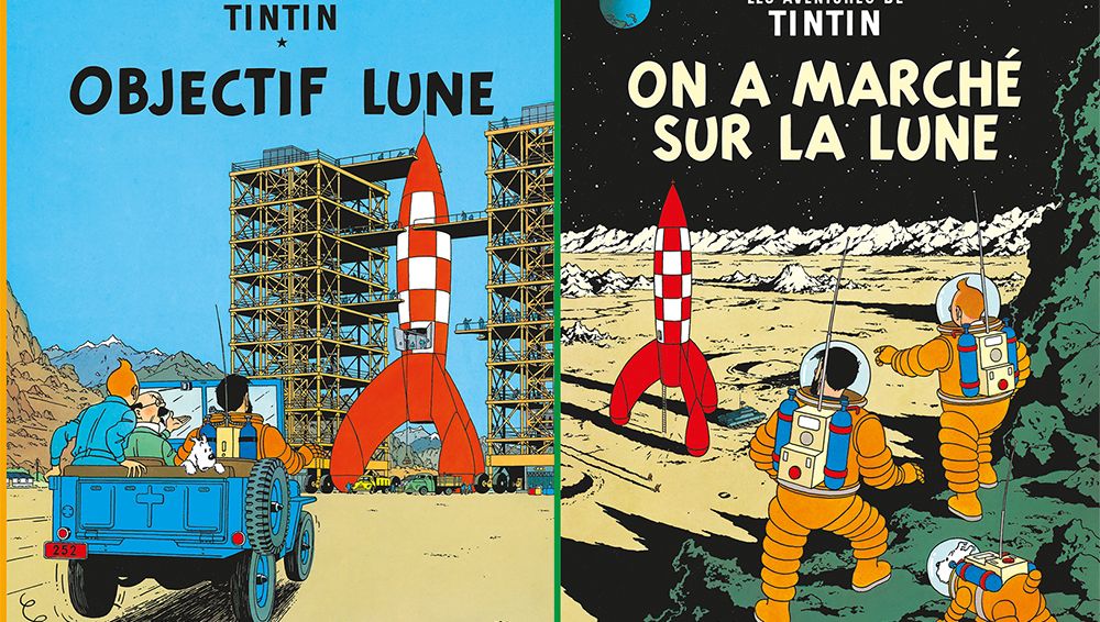 ‘Objectif Lune’ y ‘On a marché sur la Lune’ de Las Aventuras de Tintín.